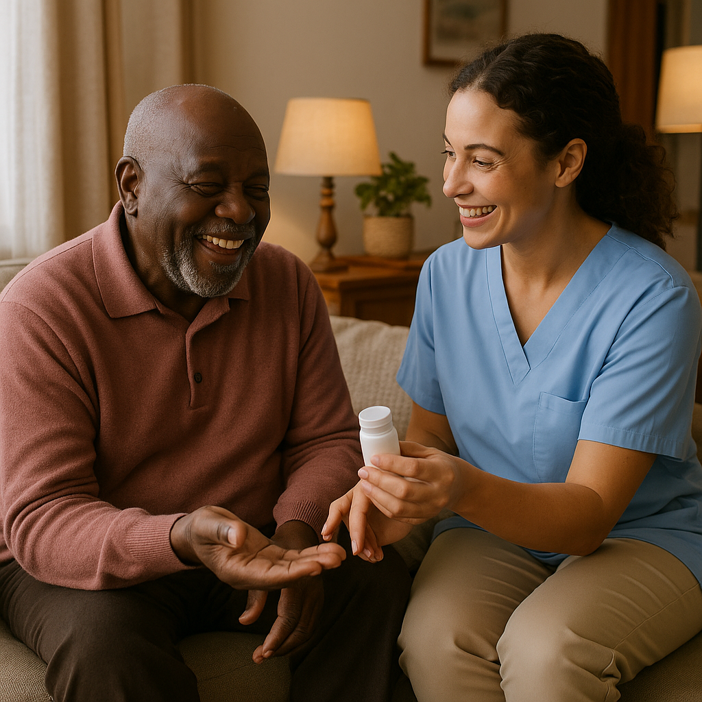 Caregiver helping a patient at home